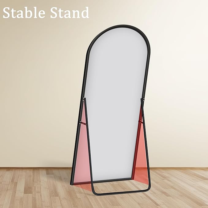 GlasFlength Full Length Mirror with Stand, 64"x21" Arched Full Body Mirror with Aluminum Alloy Frame, Wall-Mounted/Leaning Against Wall/Standing Floor Mirror for Bedroom, Living Room, and Entryway