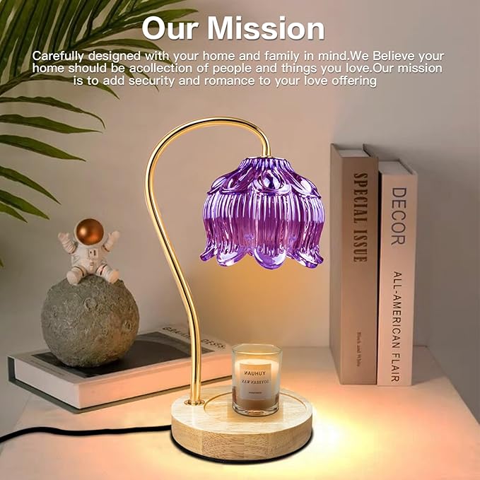 SupBri Dimmable Flower Candle Warmer Lamp, Purple Candle Warmer with Timer & 4Bulbs, Womens Gifts for Valentines Birthday, Unique Home Decor for Bedroom Living Room Decor Aesthetic
