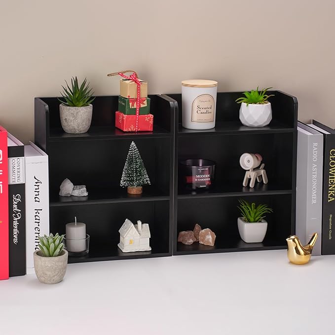 3-Tier Trinket Shelf, Small Display Shelf for Desk or Wall, Wooden Knick-Knack Shelves for Collectibles, Perfume & Crystal Storage, Black