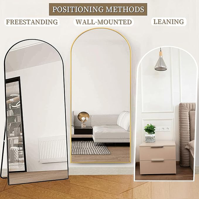 OGCAU 76"x34" Arched Full Length Mirror, Hanging Leaning or Standing Full Body Mirror, Wall Mounted Mirror with Aluminum Frame for Living Room, Bedroom or Cloakroom (Gold)