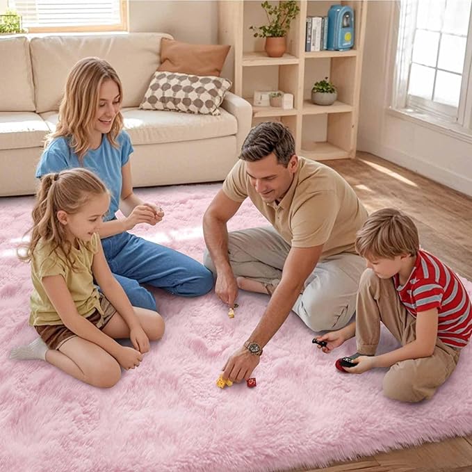 FinRèc Pink Rugs for Bedroom Living Room, 3x5 Feet Fluffy Shag Area Rug, Non-Slip Fuzzy Furry Rug for Kids Room Girl Dorm Room Home Decor, Indoor Shaggy Floor Carpet
