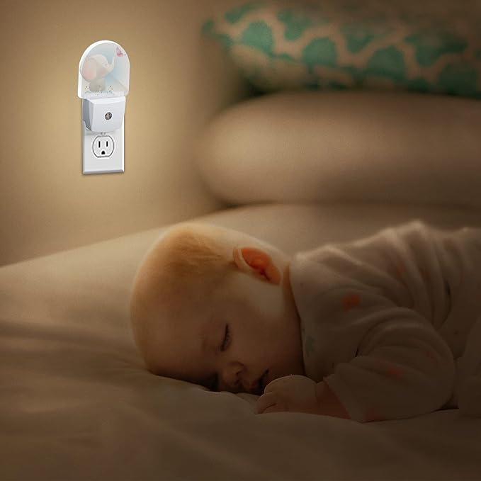 Cute Little Elephant Play Butterfly Dusk to Dawn Night Light Auto Sensor Lamp Home Indoor Stairway Kitchen Corridor Night Lights Plug Into Wall Décor Boys Girls Women Men Room Gifts