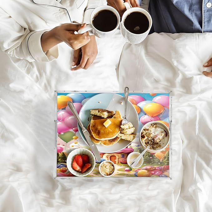 Happy Birthday Clear Acrylic Serving Tray Decorative Acrylic Trays for Breakfast, Bathroom Desk Organizer Storage Tray (15.7"x11.8") 