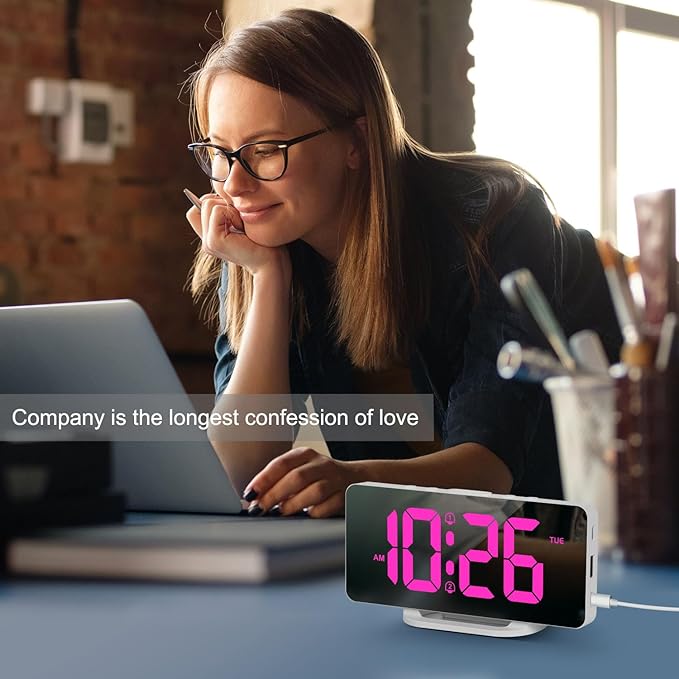 Hournor Digital Alarm Clock, LED Digital Clock for Bedrooms with 10 Color Changing Night Light, Adjustable Brightness, USB Charging Port, Bedside and Desk Clocks for Living Room Office (White)