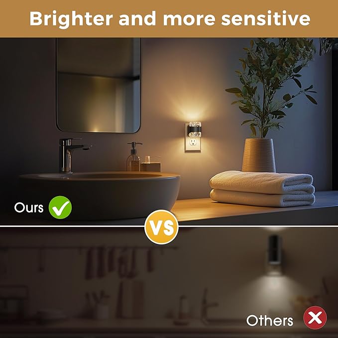 L LOHAS LED Night Light, 4 Pack 3000K Bubble Night Lights Plug into Wall, Acrylic Night Lights with Light Sensor, Adjustable Brightness,Soft White Plug in Nightlights for Rooms Bathroom Hallway