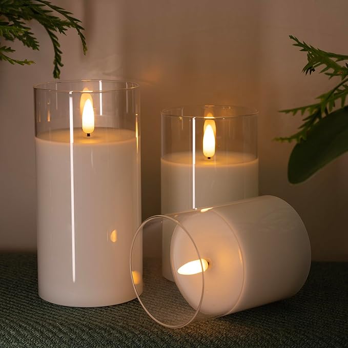 Color Changing Flameless Candle - Glass Flameless Candles with Timer, Battery Operated Candles with 18-Key Remote, Real Wax Flickering LED Pillar Candles for Wedding Party Home Decor (Multicolor)