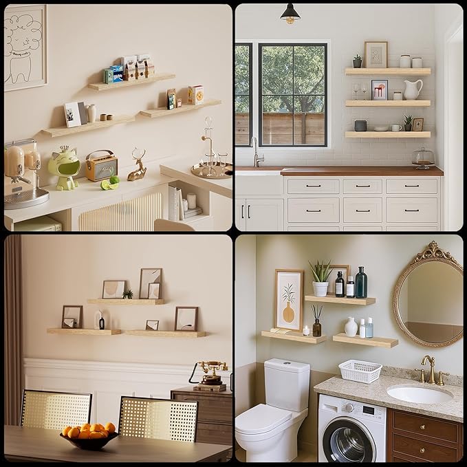 Floating Shelves for Wall, Bathroom Shelves Over Toilet, Wall Shelves & Book Shelf for Room, Hanging Shelf, Modern Wooden Mounted Floating Shelves, 24x7x1.5 in (Oak, Set of 3)