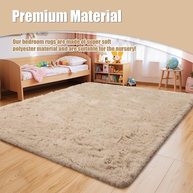 6x9 Fluffy Area Rug for Living Room,Shag Area Rugs for Bedroom,Soft Fuzzy Rug Non-Shedding Indoor Plush Carpet for Kids Bedroom Nursery Dorm Home Decor,Beige