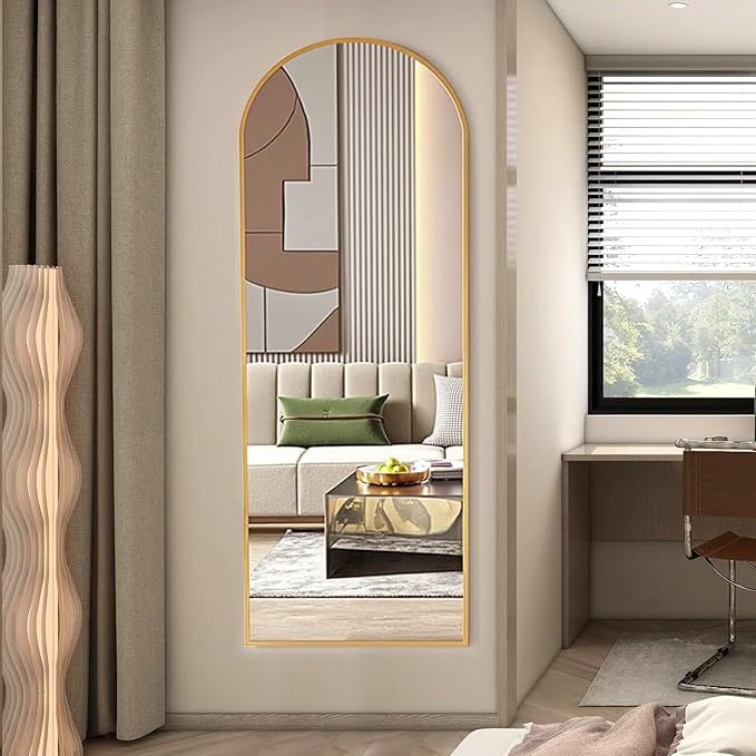 Rowjut Floor Mirror Arched Mirror Full Length 56"X20" Full Length Mirrors can be Free Standing or Hanging on the wall Used in Living Room Entrance Hall Corridor Room Bathroom etc (Glod