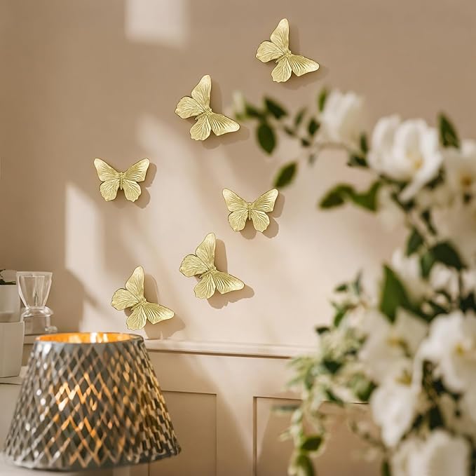 GUSFREUD 3D Butterfly Wall Decor Set – Resin Wall Decorations for Living Room, Bedroom, Garden, Yard, Outdoor and Gallery Walls - Antique Gold - Set of 3