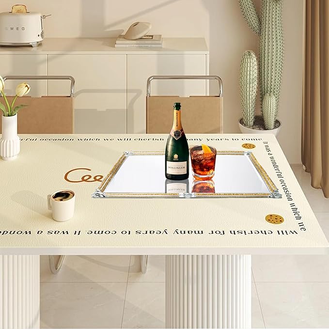 Large Gold and Glass Tray, 15.7" x 11.8" Crushed Diamond Mirror Perfume Makeup Display Tray, Noble Jewelry Trinket Cosmetics Crystal Makeup Organizer for Home Decor,Banquet Party (Golden)