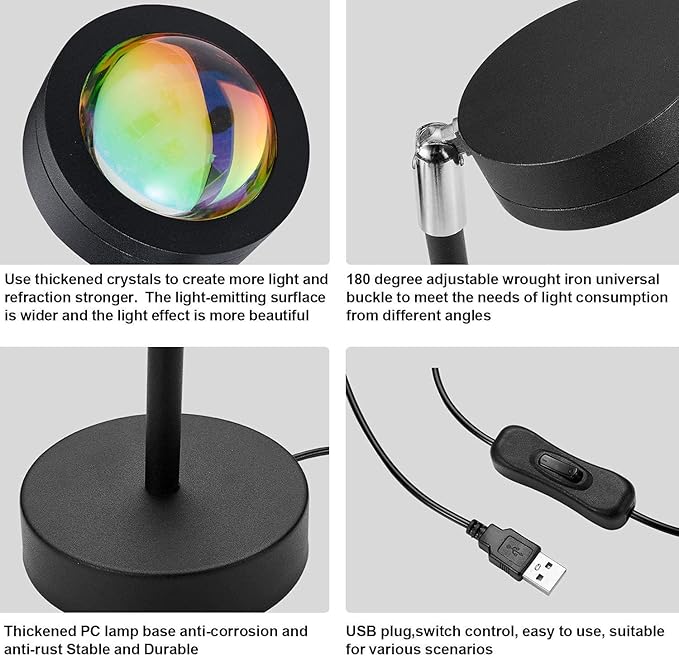 Sunset Lamp Sunset LED Projection 180 Degree Rotation USB Rainbow Projection Lamp Night Light Romantic Projector for Home Party Living Room Bedroom Decor (Rainbow)