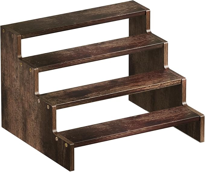 ProCase Wooden Cologne Organizer for Men, 4 Tier Perfume Organizer, Mens Cologne Stand Holder Storage, Display Riser Shelf Rack for Fragrances Candles Cosmetics Cupcake Figure Spice -Brown