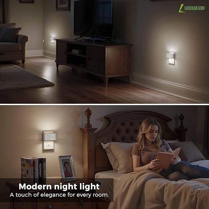 L LOHAS LED Night Lights Plug into Wall, 2 Pack Modern Night Light with Dusk to Dawn Sensor, Dimmable Plug in Night Light, Adjustable Brightness, 5000K White for Bedroom Bathroom Hallway