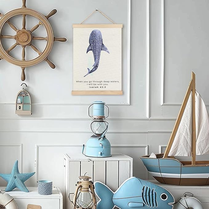 RYYCDOI Beach Costal Whale Shark Wall Decor, Christian Bible Verses Wall Decor for Droom Room Bathroom Nursery, 12x16 Inches