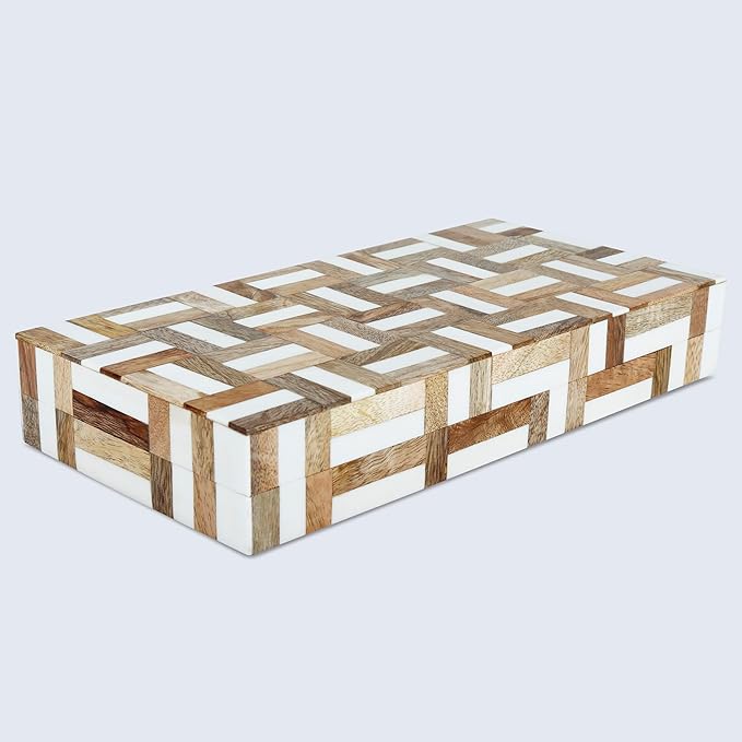 Handicrafts Home Large Decorative Storage Box with Lid Wooden Decorative Box Coffee Table Storage Box Living Room Organizer – Resin Inlay Marquet Chase Collection - 12x6x2