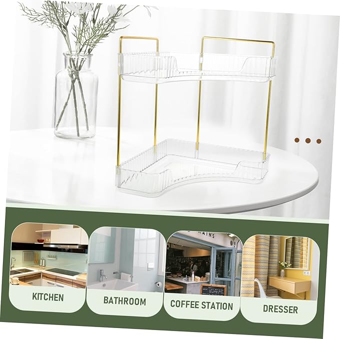 UKCOCO Transparent Corner Shelf Organizer Kitchen and Bathroom Countertop Storage Rack for Spices Makeup Perfume Stable and Multi Scene Use Organizer