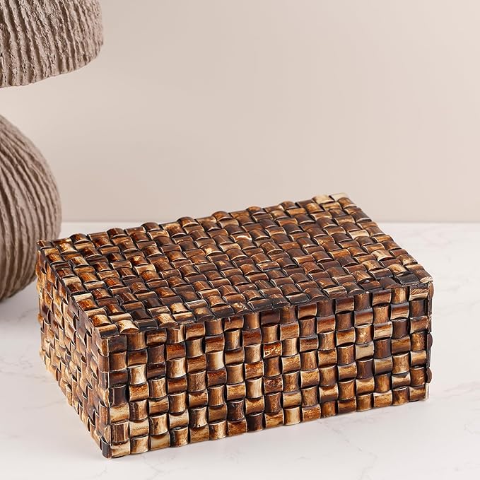 Handicrafts Home Large Decorative Storage Box with Lid – 9x6x3.5” Coffee Table Organizer, Keepsake- Decorative Boxes for Home Decor, Stylish Decorative Box for Office Decor- Mekong Chai