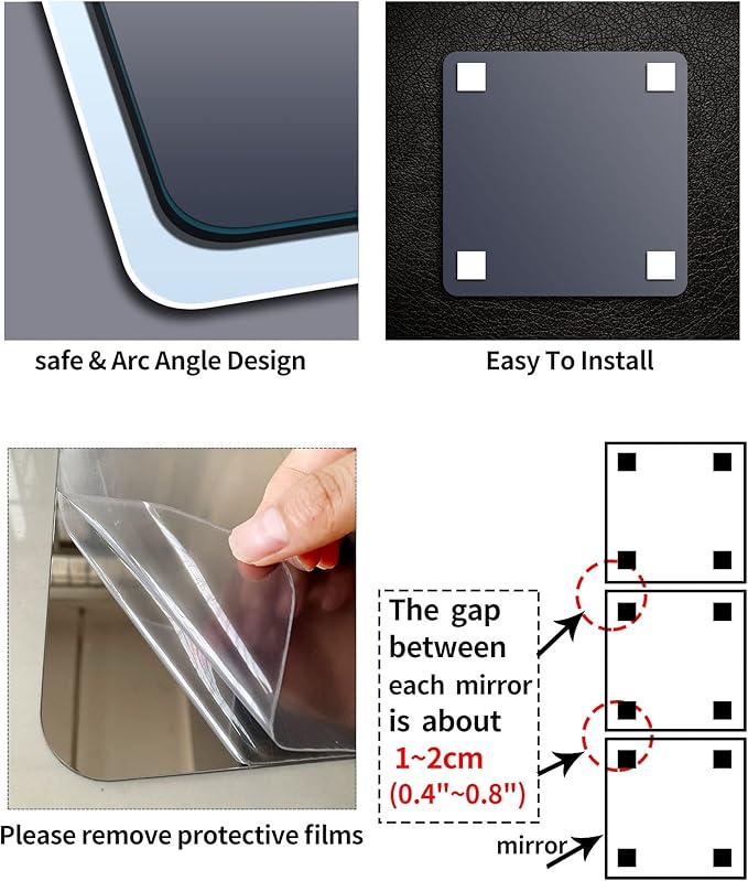 Unbreakable Full Length Wall Mirror, 4Pcs 10"x10", Over The Door, Made of Shatterproof Plexiglass Acrylic, Long Mirrors for Bedroom Closet, Workout for Home Gym, Full Body Mirror for Kids