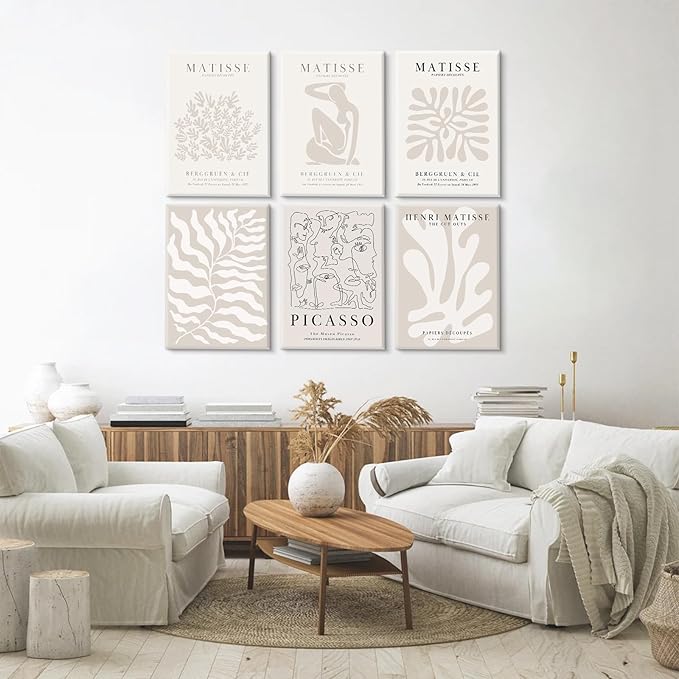 Henri Matisse Wall Art Prints Flower Abstract Canvas Pictures Aesthetic Beige Wall Art Decor Matisse Picasso Poster Gallery Vintage Painting Artwork for Bedroom 8x10 Inch Set of 6 Ready to Hang