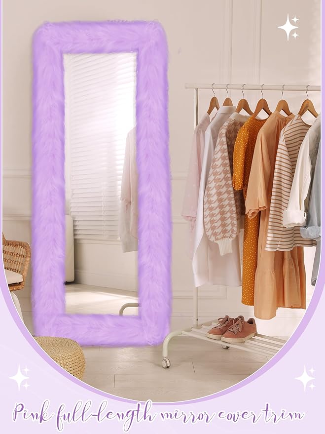 Geelin Full Length Mirror Cover 59 x 16 Inch Universal Ultra Soft Non Slip Design Fluffy Length Standing Mirrors Cover Decoration for Bedroom Cloakroom Women Gifts (Purple)