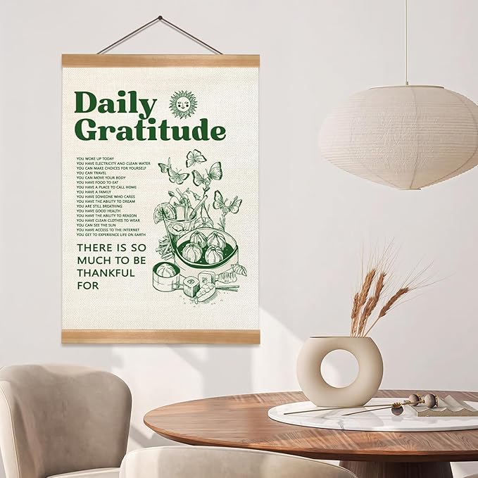ZTGDA Gratitude Wall Art Vintage Decor,Retro Poster for Room Aesthetic,Inspirational Daily Gratitude Poster,Green Inspirational Quotes Wall Art for Living Room Bedroom Classroom