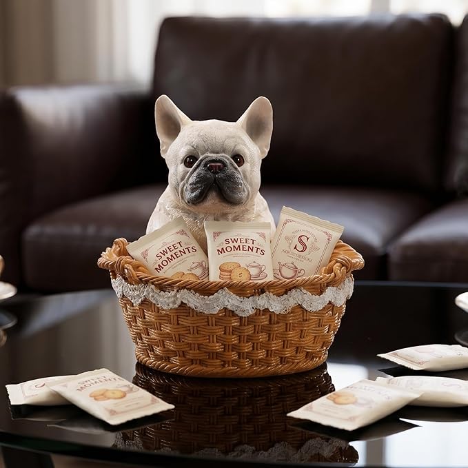 Dog Resin Storage Basket, Desktop Organizer for Remote & Keys, Cute Home Decor Tray, Ideal present for Pet Lovers.(French Bulldog White)