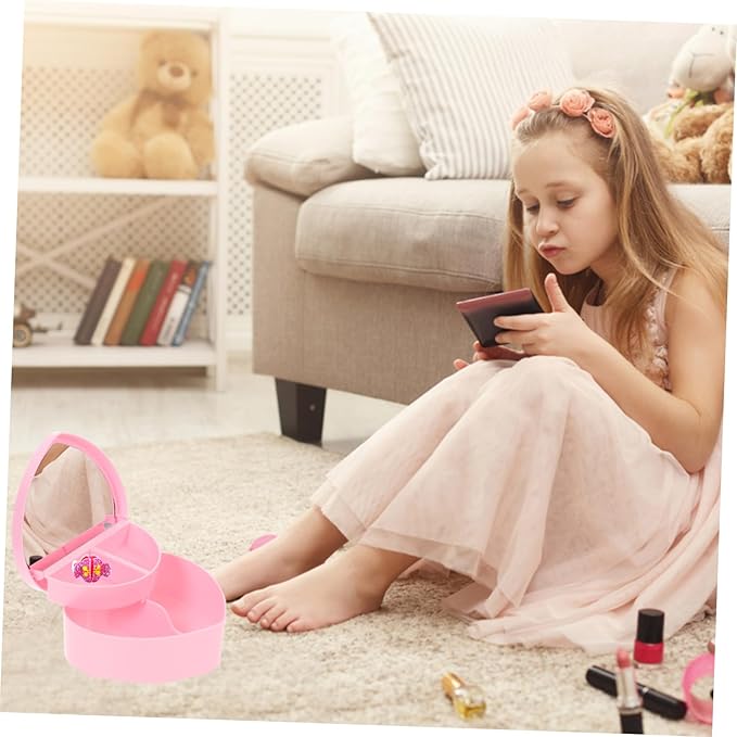 BESPORTBLE DIY Cartoon Jewelry Storage Box for Girls Plastic Makeup Organizer Dividers Cute Accessories Container for Boys and Girls Pink