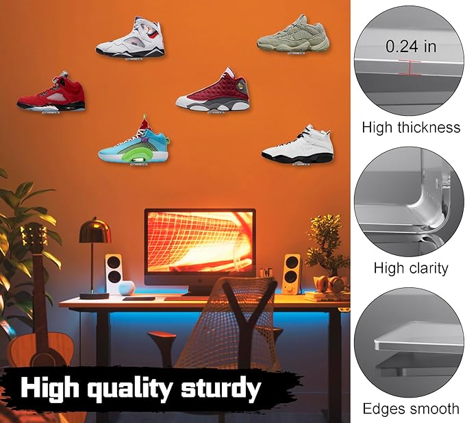 Forzacx Floating Shoe Display Set of 5, Sturdy Levitating Acrylic Shelf , Easy to Install Sneaker Shelves Storage, for Bedroom, Hallways etc - Display Your Top Shoes Maximize Wall Space