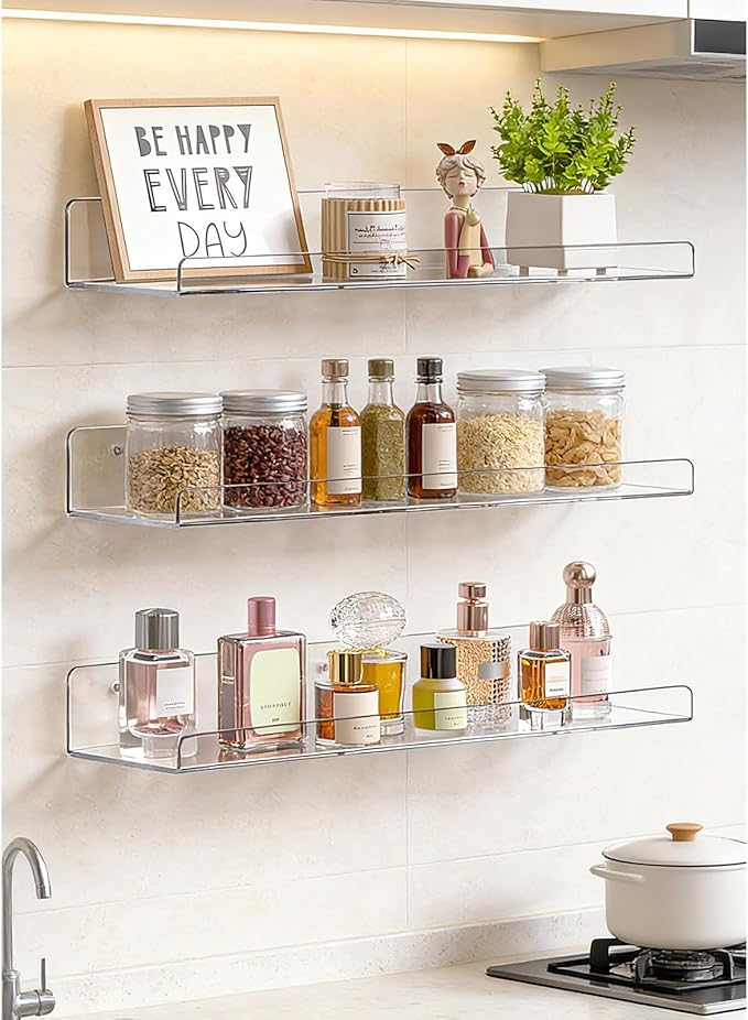 Acrylic Floating Shelves, 15.7 Inch Clear Wall Mounted Display Ledge, Invisible Bookshelf for Nursery, Makeup Organizer, Vinyl Records, 2-16 Pack (2)