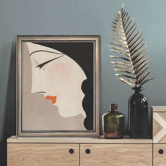 Framed Vintage Japanese Wall Art Woman Portrait Painting Asian Home Decor Girl Room Bathroom Decor