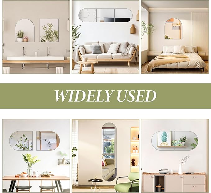 3 PCS Full Length Mirror Wall Mounted 16 x 12 Inch Arched Mirror Full Length for Wall Frameless Self Adhesive Glass Full Body Mirrors for Bathroom,Entryway,Living Room