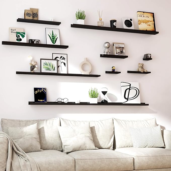 Long Floating Shelves for Wall Decor, Long Wall Mounted Storage Shelf for Bedroom, Living Room, Bathroom, Kitchen, Nursery, Display Picture Ledge Shelf with Lip Set of 2-71 Inches, Black