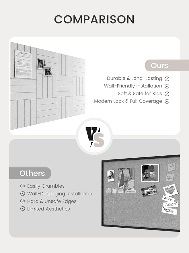 Bumusty Large Cork Board Alternative-48 x 36" Felt Bulletin Board Tiles, with 30 Pushpins, 70 Adhesive Tabs, Bold-Stripe 12-Pack, Cork Boards for Office Push Pin Board Felt Board-Light Gray