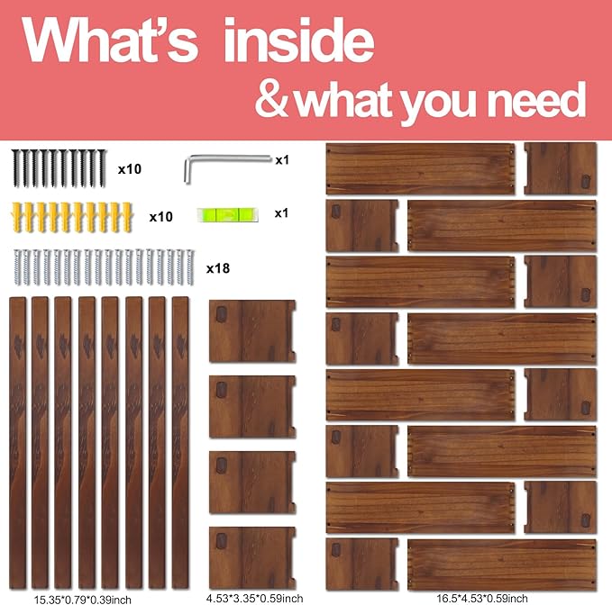 Fixwal Nursery Book Shelves, 32 Inch Floating Bookshelves for Wall Set of 4, Baby Nursery & Playroom Decor, Solid Wood Wall Mounted Shelves for Books and Toys Storage (Brown)