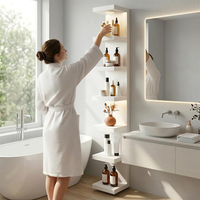 Fixwal Wall Shelf Unit 7 Tier White Wall Mounted Lack Shelf with LED Lights for Home Decor Organizer