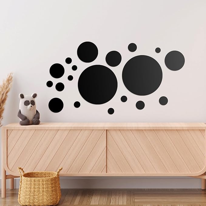 Shappy 32 Pcs Acrylic Mirror Wall Stickers Removable Round Wall Decal Circle Mirror Tiles for Home Bathroom Living Room Bedroom TV Background Decor (Black, Small Size)