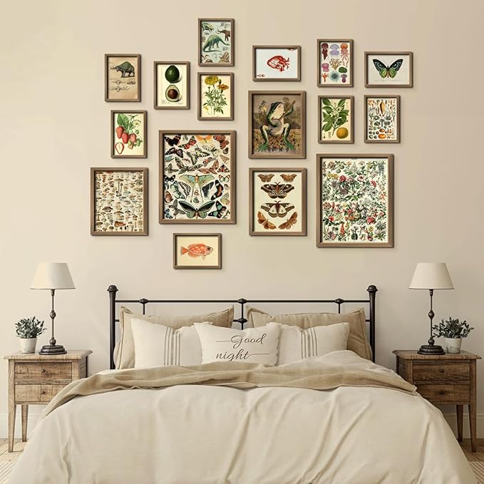 ANERZA 16 PCS Vintage Wall Art Decor, Botanical Cottagecore Wall Collage Kit for Bedroom, Farmhouse Posters for Room Aesthetic, Wall Prints Pictures for Living Room, Rustic Dorm Gallery Home Decor