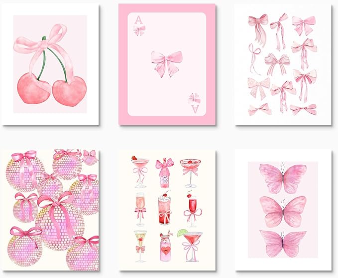 Habseligkeit Pink Danish Pastel Wall Art Prints, Woman Fashion Wall Art Posters for Room Decor Aesthetic, Unique Room Decor for Girls Dorm, Unframed, 11x14in, Set of 6