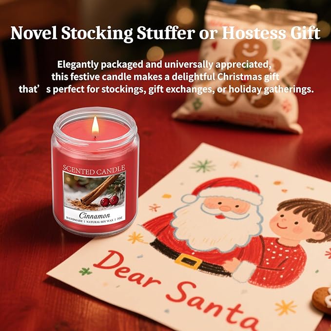 Homsolver Cozy Cinnamon Candle Scented Strong, Christmas Candles Cinnamon Stick Apple Scented with 50+ Hours of Burn Time, Fall & Winter Christmas Candles Gifts & Hoilday Home Dรฉcor