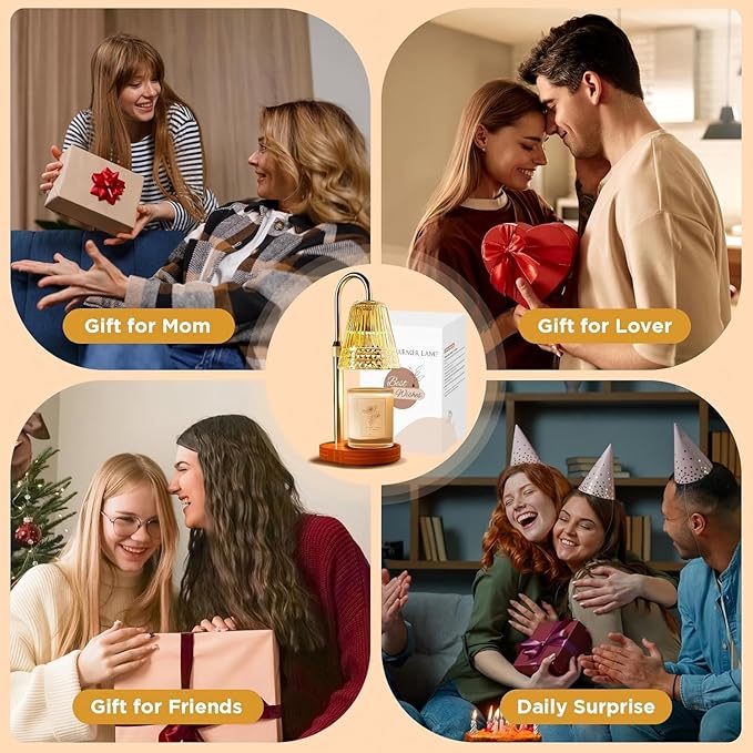 Candle Warmer Lamp with Timer, 4-Levels Dimmable Electric Wax Melter, Adj.Height for Jar Candles, Mother's& Father's&Christmas Day&Birthday Gift Ideas for Women/Friends/Wife (Elegant Golden)