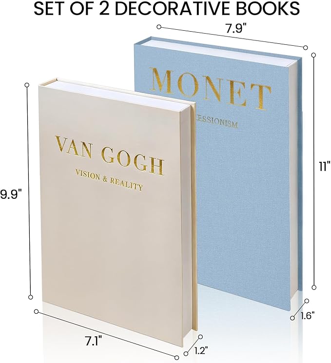 Aesthetic Decorative Books - Fake Books Storage Box for Decoration - Set of 2 Linen Coffee Table Decor - Photo Storage Keepsake Box for Room Bookshelf Decor, Blue