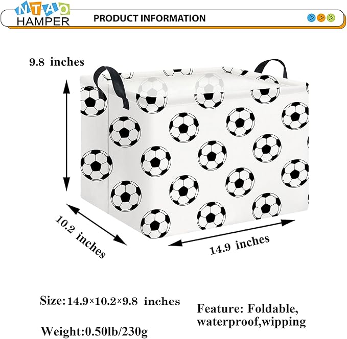 NTAOHAMPER Rectangular Storage Basket Empty,Collapsible Gift Basket with Handles,Scoccer Basket for Kids Toys/Books Box,Room Decor(Soccer)