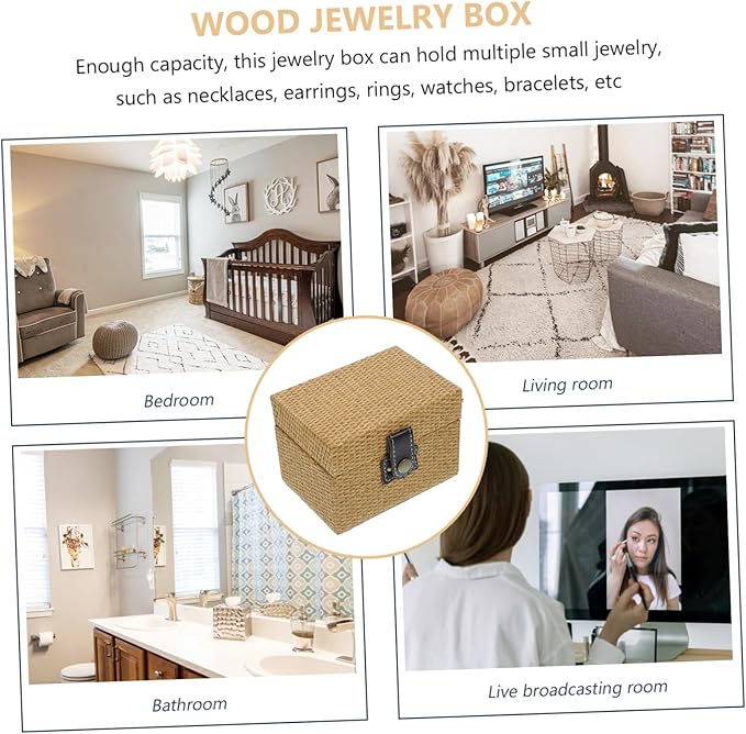 Decorative Wooden Storage Box Lid Small Jewelry Organizer for Cosmetics and Trinkets Rustic Wood Keepsake Container for Home Decor and Giving