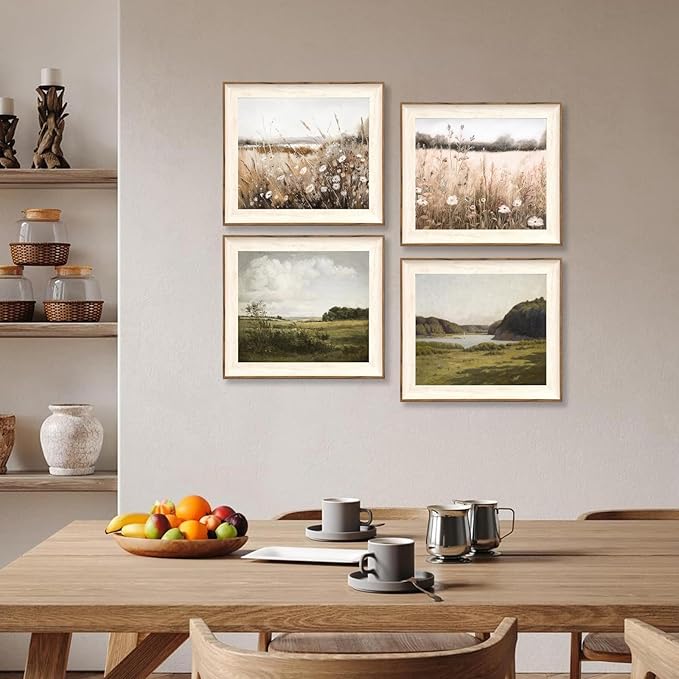 ASTRDECOR Framed Nature Wall Art Prints, Vintage Wildflower Field Landscape Canvas Wall Art Bedroom, Autumn Oil Painting Botanical Artwork, Plant Pictures Farmhouse Wall Decor Living Room - 12''x16''