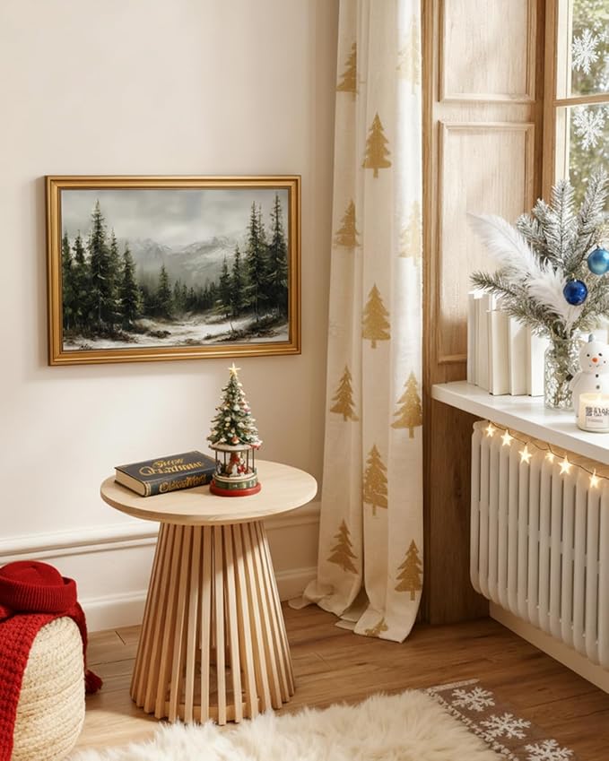 InSimSea Gold Framed Christmas Wall Art, Vintage Canvas Prints Decor, Winter Pine Forest Snowy Paintings Large Wall Decor, Rustic Pictures for Winter Xmas Holiday Decoration Gifts, 16x24inch