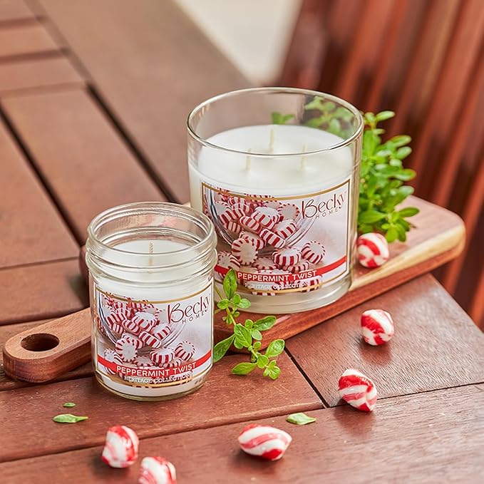 8oz Peppermint Candles for Home, Peppermint Candy Cane Scented Candle, Coconut Soy Wax Scented Candles, Gift for Women & Men