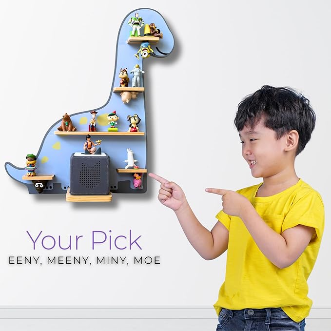 BigStep Large Magnetic Shelf for Toniebox - Metal Strips on Top and Bottom to Hold Tonie Characters and Other Accessories - Use as Wall Shelf or Free Standing - Dinosaur