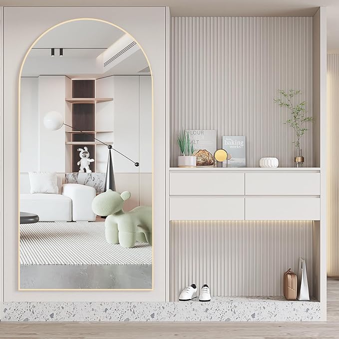 Arched Floor Mirror 76"x34" Gold Arch Full Length Mirror with Stand Large Wall Mirrors Full Body Mirror Standing Hanging or Leaning Against Wall for Bedroom Entry, Bedroom, Living Room