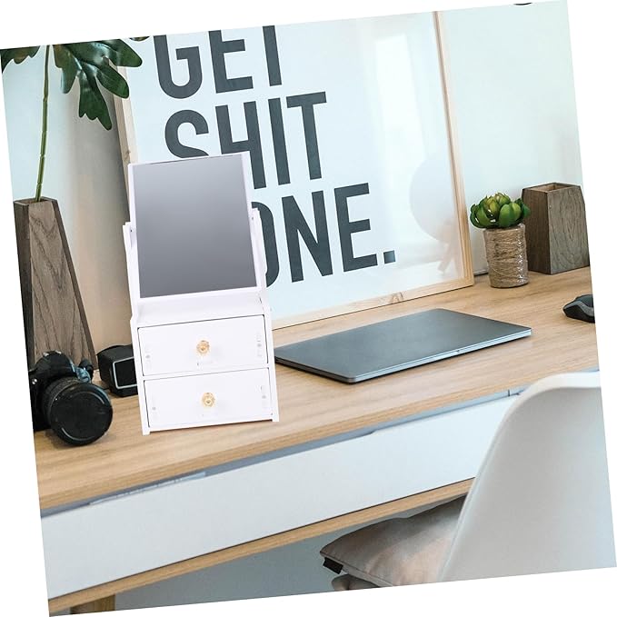 Desktop Makeup Mirror Storage Box Portable Vanity Mirror PVC Makeup Organizer for Students Adjustable Height Compact Design for Travel and Home Use